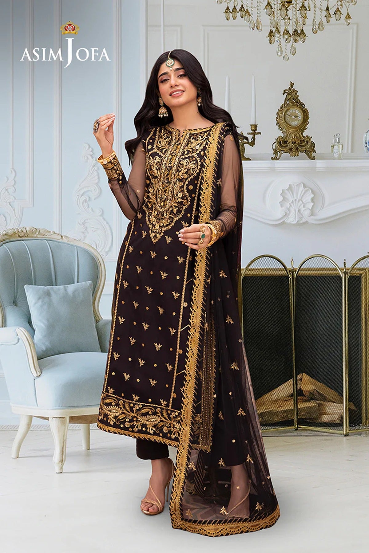 ASIM JOFA | FESTIVE LUXE | AJEM-04 EMBROIDERED NET