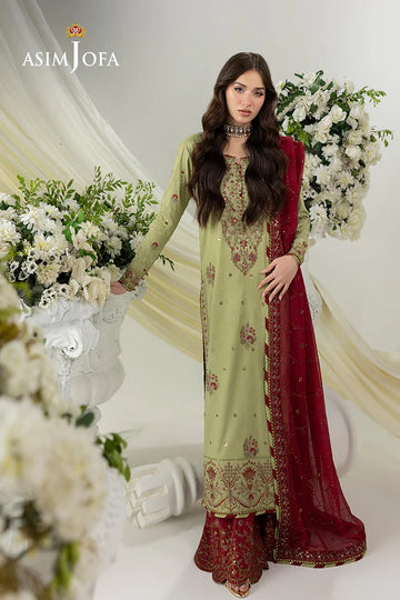 ASIM JOFA | IZEL | AJIZL-04 EMBROIDERED RAW SILK 3 PCS