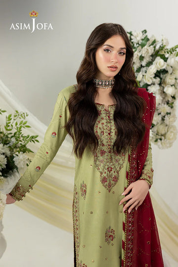 ASIM JOFA | IZEL | AJIZL-04 EMBROIDERED RAW SILK 3 PCS