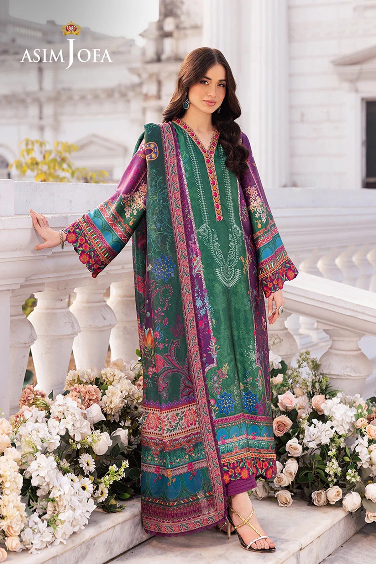 ASIM JOFA | CHARMEUSE SILK | AJRS-02 DIGITALLY PRINTED EMBROIDERED GRIP 3 PCS