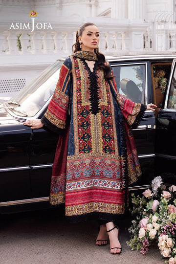 ASIM JOFA | CHARMEUSE SILK | AJRS-05 DIGITALLY PRINTED EMBROIDERED BLENDED SILK 3 PCS