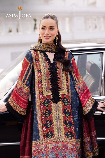 ASIM JOFA | CHARMEUSE SILK | AJRS-05 DIGITALLY PRINTED EMBROIDERED BLENDED SILK 3 PCS
