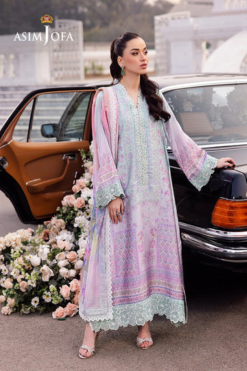 ASIM JOFA | CHARMEUSE SILK | AJRS-07 DIGITALLY PRINTED EMBROIDERED BLENDED SILK 3 PCS