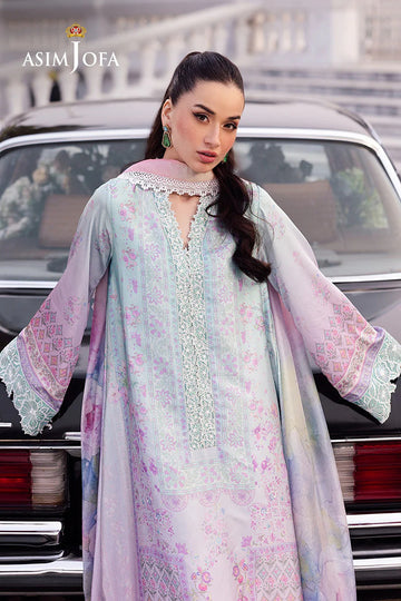 ASIM JOFA | CHARMEUSE SILK | AJRS-07 DIGITALLY PRINTED EMBROIDERED BLENDED SILK 3 PCS
