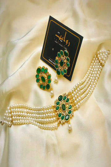 RAWAYAT | JEWELLERY | ALAYA-01 (PEARL/GREEN)