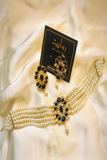 RAWAYAT | JEWELLERY | ALAYA CHOKER SET-01 (PEARL/BLACK)