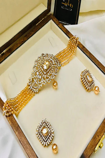 RAWAYAT | JEWELLERY | BAREEHA CHOKER SET (GOLDEN)