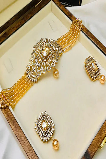 RAWAYAT | JEWELLERY | BAREEHA CHOKER SET (GOLDEN)