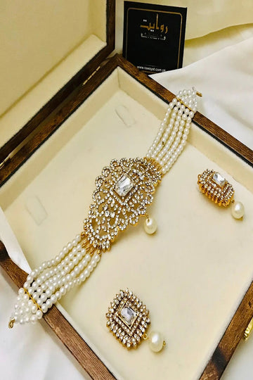 RAWAYAT | JEWELLERY | BAREEHA CHOKER SET (PEARL)