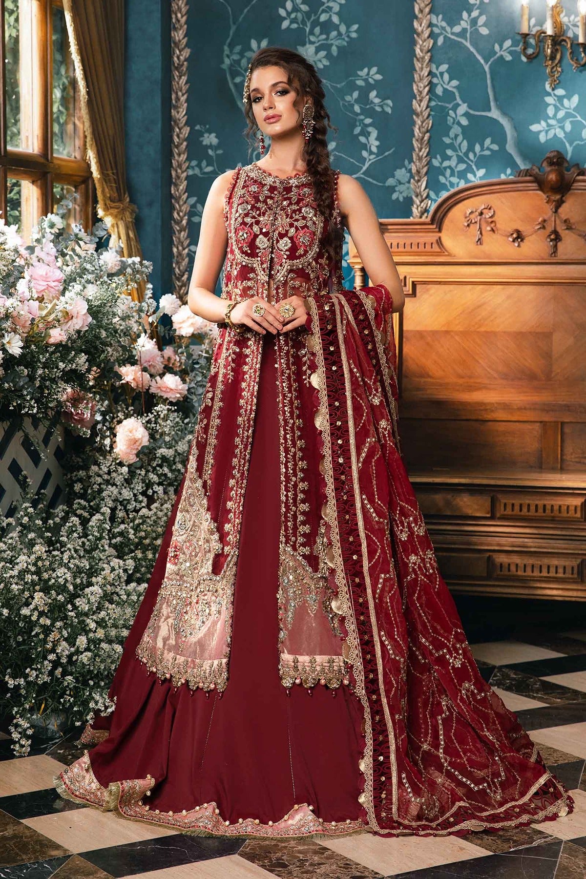 MARIA B | MBROIDERED | EMBROIDERED SUIT | BD-2807 | GOWN WITH LENGHA CHOLI