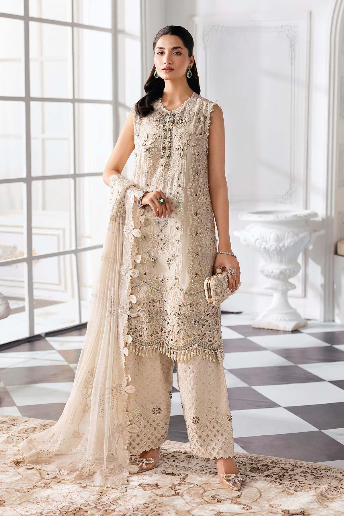 MARIA B | MBROIDERED | EMBROIDERED CHIFFON SUIT | BD-3007 | SHORT