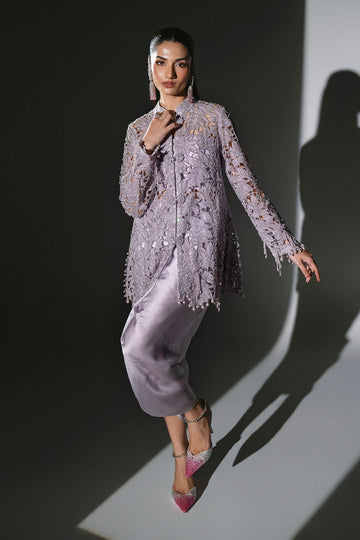 MARIA B | MBROIDERED | 3 PIECE EMBROIDERED ORGANZA SUIT | BD-3105-DUSTY LILAC | SHORT