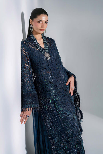 MARIA B | MBROIDERED | 3 PIECE EMBROIDERED ORGANZA SUIT | BD-3106-PEACOCK BLUE | LONG