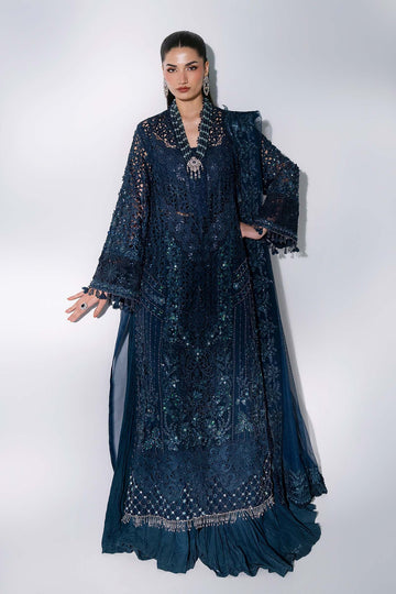 MARIA B | MBROIDERED | 3 PIECE EMBROIDERED ORGANZA SUIT | BD-3106-PEACOCK BLUE | LONG