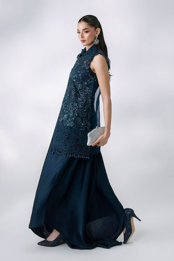 MARIA B | MBROIDERED | 3 PIECE EMBROIDERED ORGANZA SUIT | BD-3106-PEACOCK BLUE | SHORT