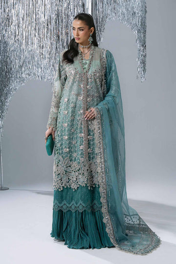 MARIA B | MBROIDERED | 3 PIECE EMBROIDERED ORGANZA SUIT | BD-3107-SEA GREEN | LONG