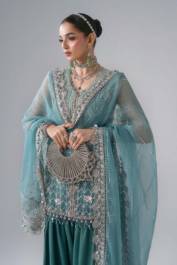 MARIA B | MBROIDERED | 3 PIECE EMBROIDERED ORGANZA SUIT | BD-3107-SEA GREEN | SHORT