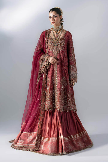 MARIA B | MBROIDERED | 3 PIECE EMBROIDERED ORGANZA SUIT | BD-3108-DEEP SALMON PINK | SHORT