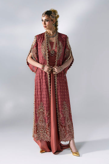 MARIA B | MBROIDERED | 3 PIECE EMBROIDERED ORGANZA SUIT | BD-3108-DEEP SALMON PINK | LONG