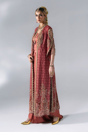 MARIA B | MBROIDERED | 3 PIECE EMBROIDERED ORGANZA SUIT | BD-3108-DEEP SALMON PINK | LONG