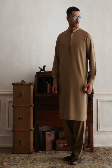 ISMAIL FARID | BEIGE CLASSIC KAMEEZ SHALWAR WITH BEIGE WAISTCOAT