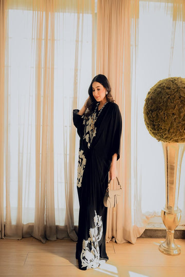 AMINAH BADAR | BLACK & WHITE 3D KAFTAN