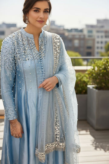 HAFSAH|SANA - BLUE SILK ENSEMBLE - AVAILABLE IN ALL COLORS