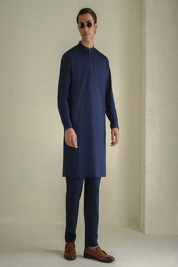 ISMAIL FARID | BLUE CLASSIC KURTA PAJAMA WITH TEAL BLUE WAISTCOAT