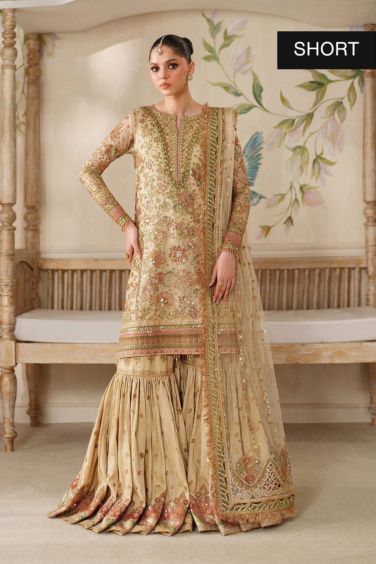 BAROQUE | CHANTELLE | EMBROIDERED NET CH14-02 | SHORT SHIRT & GHARARA