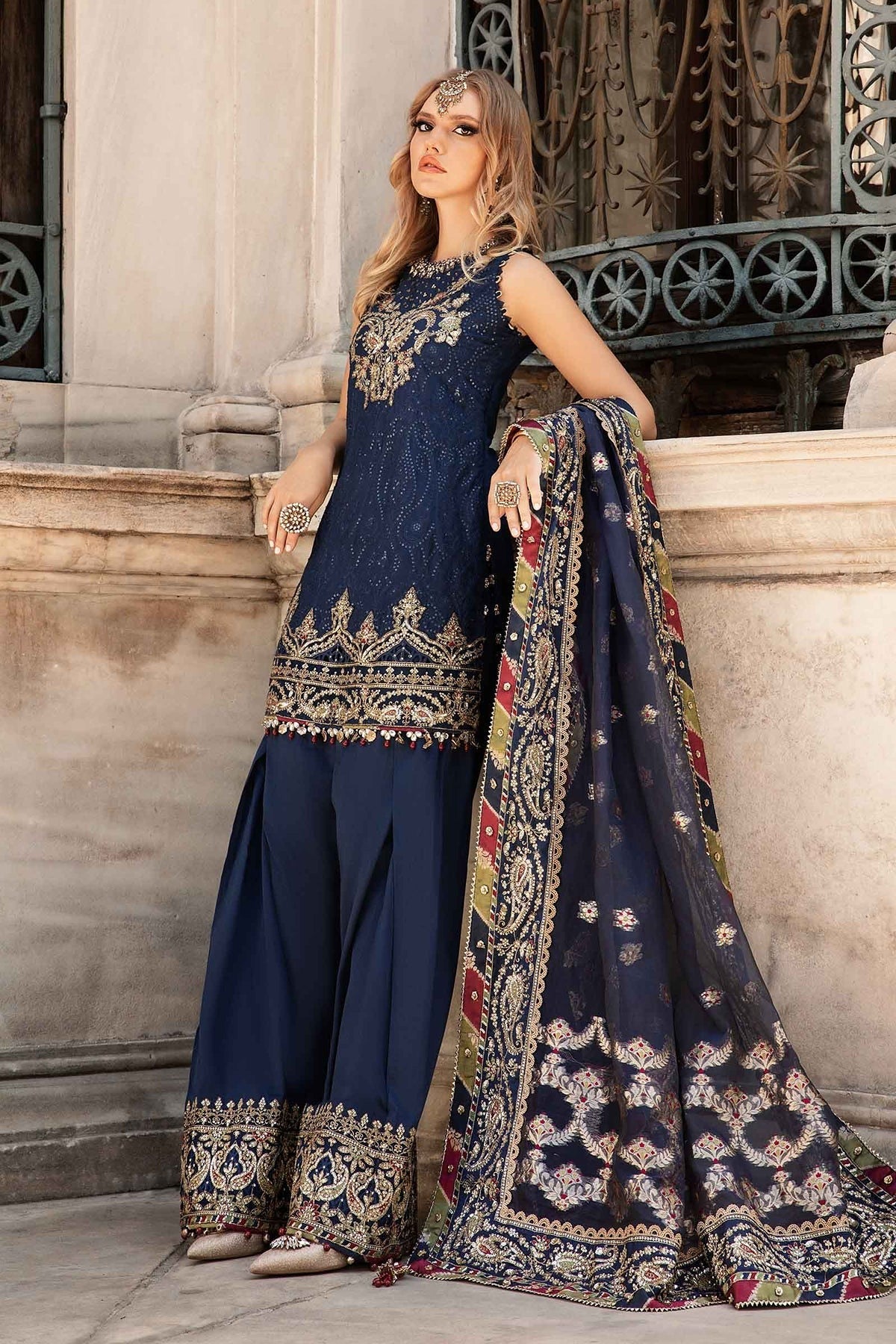MARIA B | SATEEN | EMBROIDERED COTTON SATIN SUIT | CST-804 | WITHOUT SLEEVES
