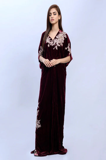 MAHNOOR MUJTABA | LUXURY PRET | CHERRY RED KAFTAN