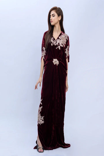 MAHNOOR MUJTABA | LUXURY PRET | CHERRY RED KAFTAN