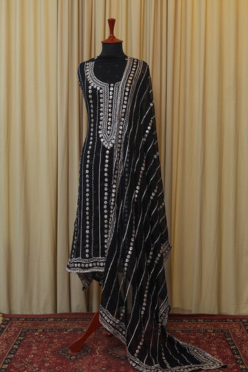 SALEEM FABRICS | RIWAJ - CHIFFON W/ GOTA WORK - BLACK