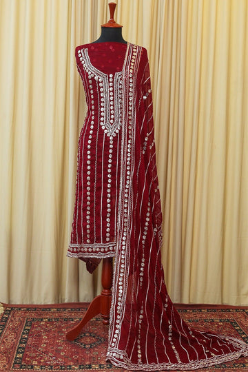 SALEEM FABRICS | RIWAJ - CHIFFON W/ GOTA WORK - MAROON