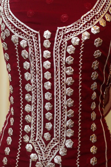 SALEEM FABRICS | RIWAJ - CHIFFON W/ GOTA WORK - MAROON