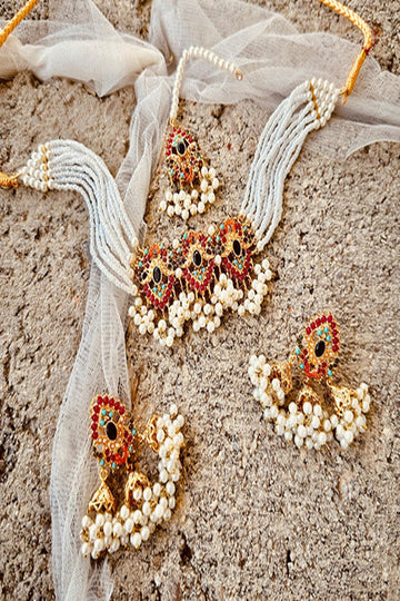 KOH-E-GEM | JEWELLERY | CLASSIC NAURATAN CHOKER SET - BLACK