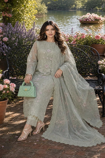 NOOR BY SADIA | NOORIYAH LUXURY EMBROIDERED CHIFFON | D1 - PISTACHIO MIST