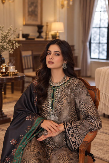 NOOR BY SADIA | WINTER EMBROIDERED PRINTSKHAS '26 | D1 A - EMERALD LEOPARD