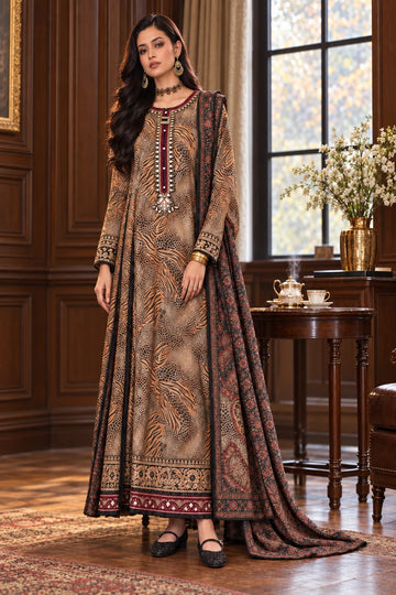 NOOR BY SADIA | WINTER EMBROIDERED PRINTSKHAS '26 | D1 B - GARNET LEOPARD