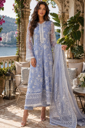 NOOR BY SADIA | NOORIYAH LUXURY EMBROIDERED CHIFFON | D3 - DOVE BLUE