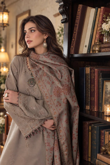 NOOR BY SADIA | WINTER EMBROIDERED PRINTSKHAS '26 | D3 A - CASHMERE TAUPE