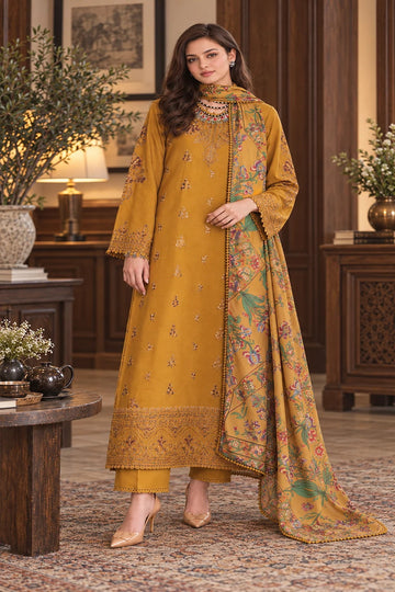 NOOR BY SADIA | WINTER EMBROIDERED PRINTSKHAS '26 | D4 B - MUSTARD OCHRE