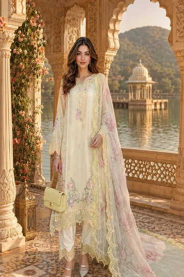 NOOR BY SADIA | NOORIYAH LUXURY EMBROIDERED CHIFFON | D5 - PALE YELLOW | A