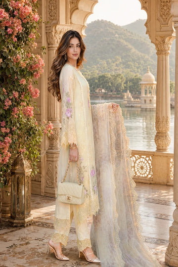NOOR BY SADIA | NOORIYAH LUXURY EMBROIDERED CHIFFON | D5 - PALE YELLOW | A