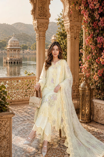 NOOR BY SADIA | NOORIYAH LUXURY EMBROIDERED CHIFFON | D5 - PALE YELLOW | B