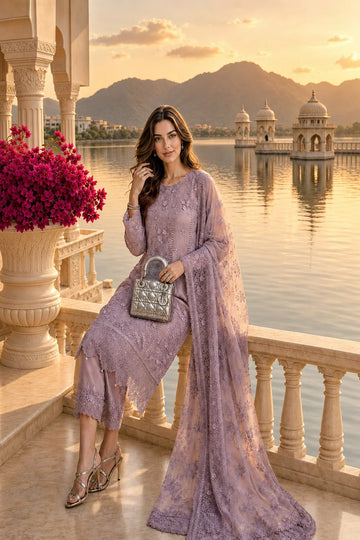 NOOR BY SADIA | NOORIYAH LUXURY EMBROIDERED CHIFFON | D6 - VINTAGE MAUVE | A