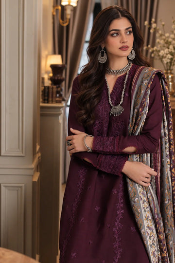 NOOR BY SADIA | WINTER EMBROIDERED PRINTSKHAS '26 | D7 B - KAANI MERLOT FROST
