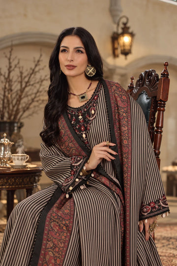 NOOR BY SADIA | WINTER EMBROIDERED PRINTSKHAS '26 | D9 B - CLASSIC CAMEL PINSTRIPES