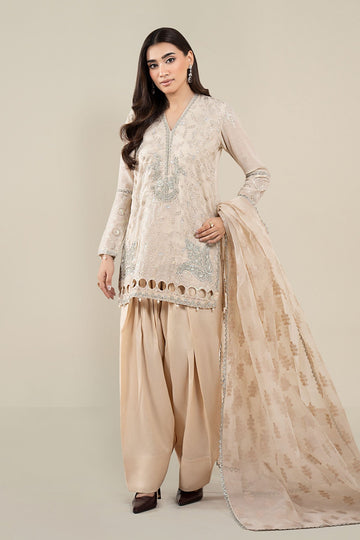 MARIA B | LUXURY PRET | 3 PIECE EMBROIDERED PAPER COTTON SUIT | DW-EA25-13-OFF WHITE