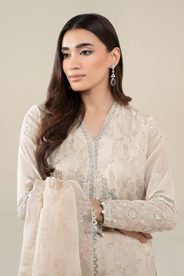 MARIA B | LUXURY PRET | 3 PIECE EMBROIDERED PAPER COTTON SUIT | DW-EA25-13-OFF WHITE